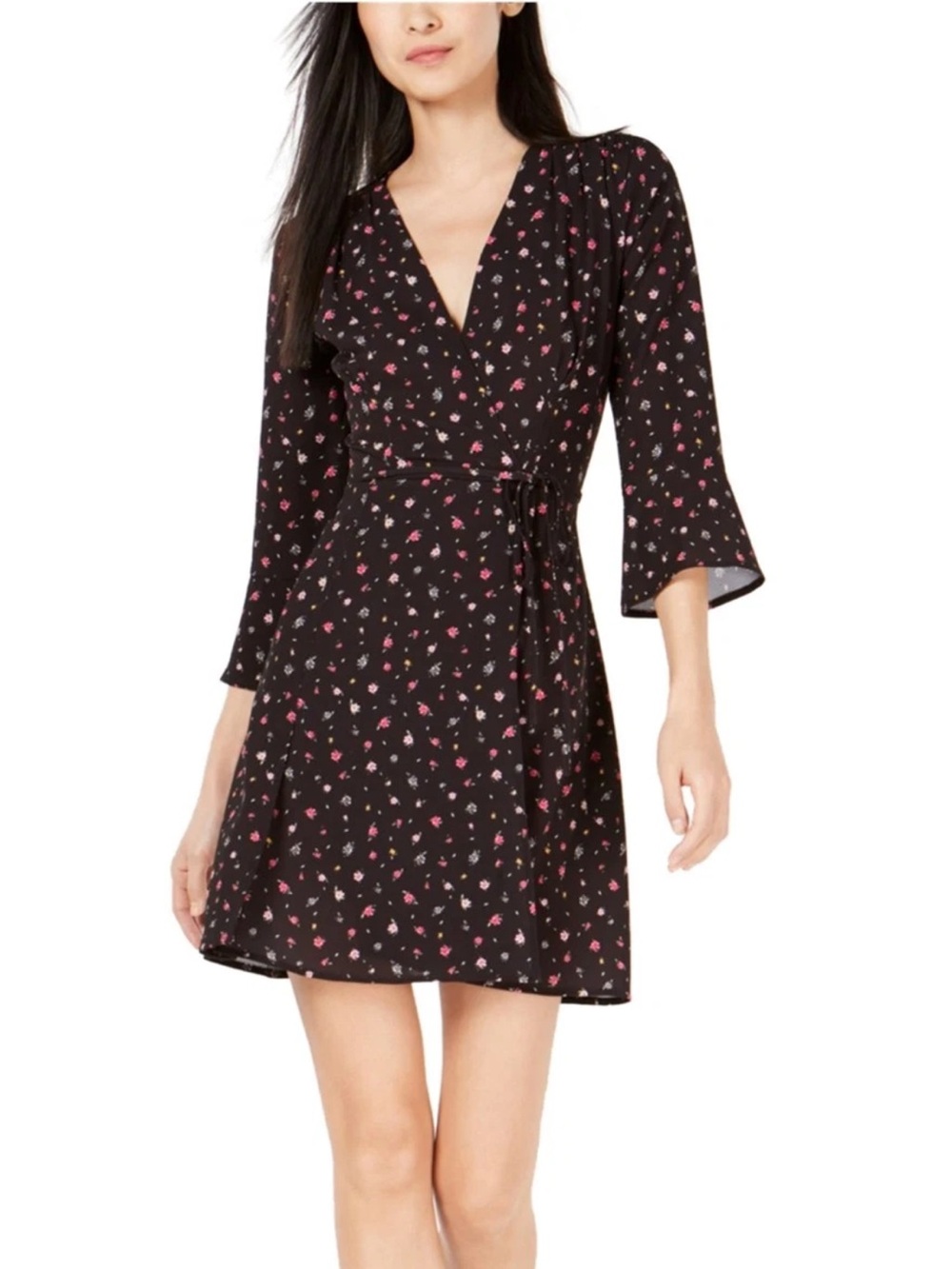 French Connection Dark Slate Floral Edith Ditsy Crepe Wrap Dress